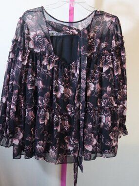 NWT Ted Baker Tiered Ruffle Blouse with Black Tie - XL